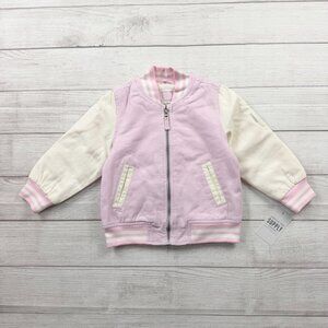 London Fog Toddler Girls Varsity Jacket Pink Sherpa Lined Bomber Zip Up 3T